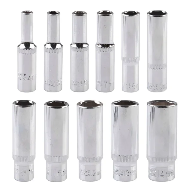 1pc Deep Socket 4/5/6/7/8/9/10/11/12/13/14mm Deep Socket Adapter 1/4inch Hex Socket Wrench Heads Ratchet Tool 4