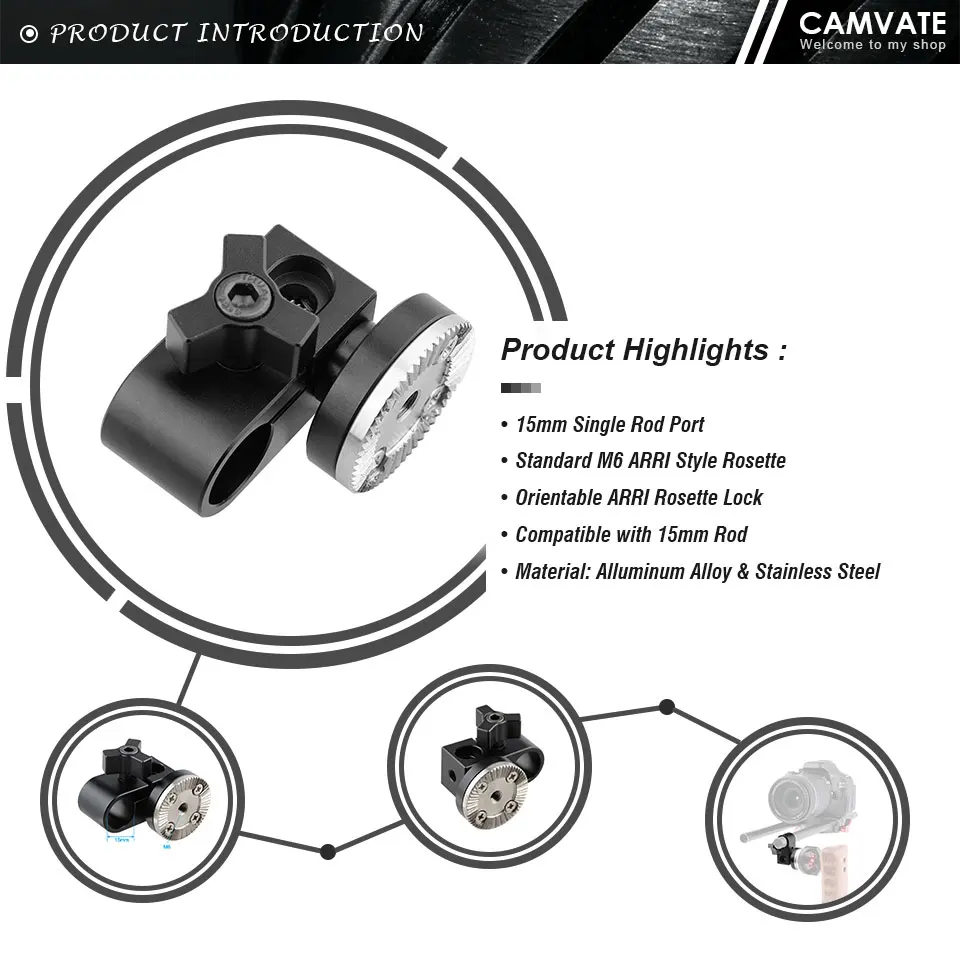 Single 15mm Rod Clamp Adapter With M6 ARRI Rosette Mount Lock For DSLR Camera Sh