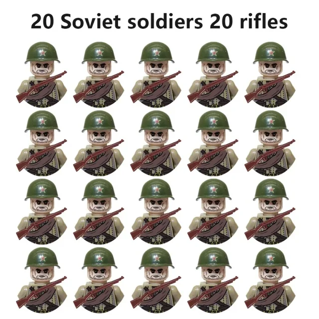 20Pcs/Set WW2 Military Soldier Array Soviet US UK France Japan Canada Italy China Building Blocks Action Figure Bricks Kids Toy 6