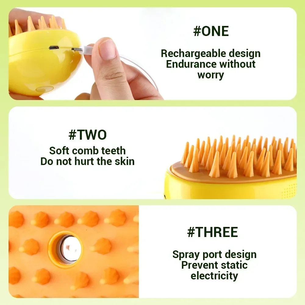 Puppy Hair Care Supplies USB Rechargeable Massage Comb Steam Brush for Cats 3 in 1 Electric Pet Brush Removes Tangled Hair Dog