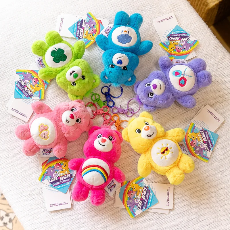 Care Bears Plush Keychain Carebears Rainbow Bear Squeak Voice Stuffed Toys Doll Backpack SchoolBag Decor Keyring Girl Gifts