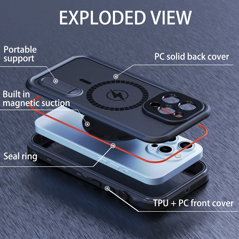 Redpepper IP68 Waterproof Case For Apple iPhone 13 12 Pro Max Shock Drop proof Magnetic Charging with Stand Swim Diving Cover