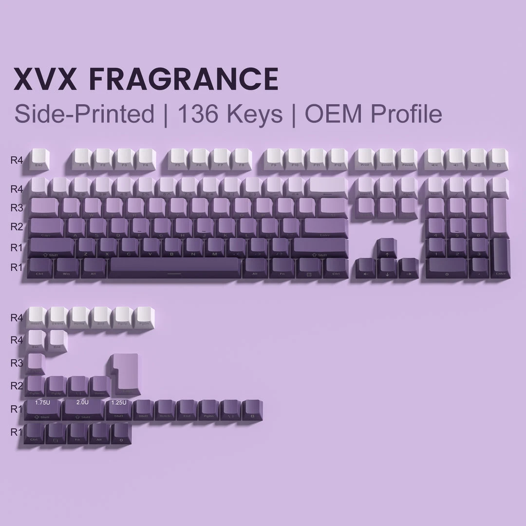 PBT Keycaps - Side Printed Keycap Set, Double Shot Shine Through Custom  Keycaps, Gradient Gray Keycaps OEM Profile 136 Keys, Minimalist Style  Phantom Keyboard Keycap for Mechanical Keyboards 