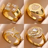Shiny Zircon Geometric Heart Rings for Women Stainless Steel New In Gold Color Wedding Ring Aesthetic Jewelry Gift anillos mujer