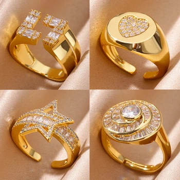 Shiny Zircon Geometric Heart Rings for Women Stainless Steel New In Gold Color Wedding Ring Aesthetic Jewelry Gift anillos mujer