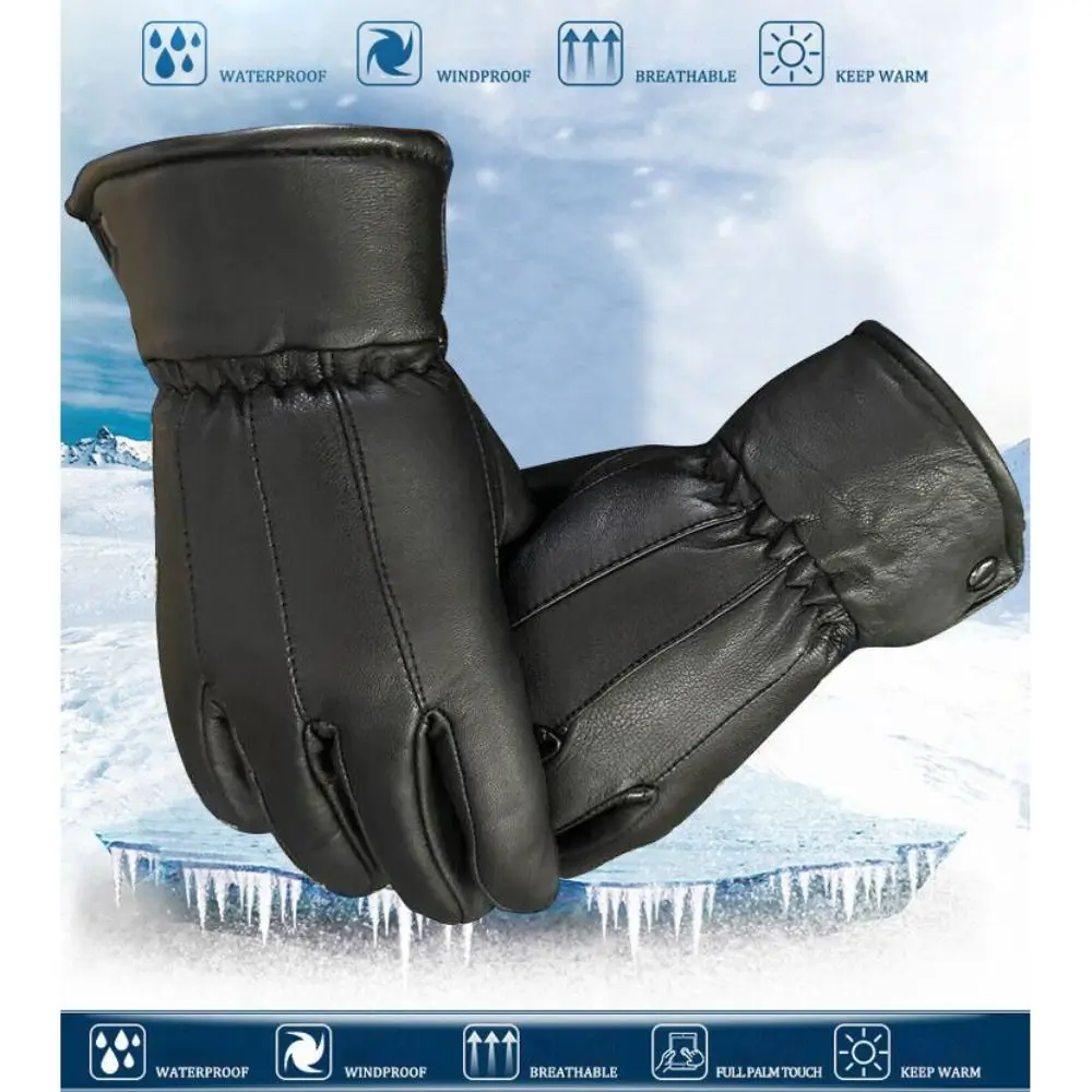 

Black Winter Gloves Sports Thicken Leather Skiing Gloves Warm Warm Gloves Men