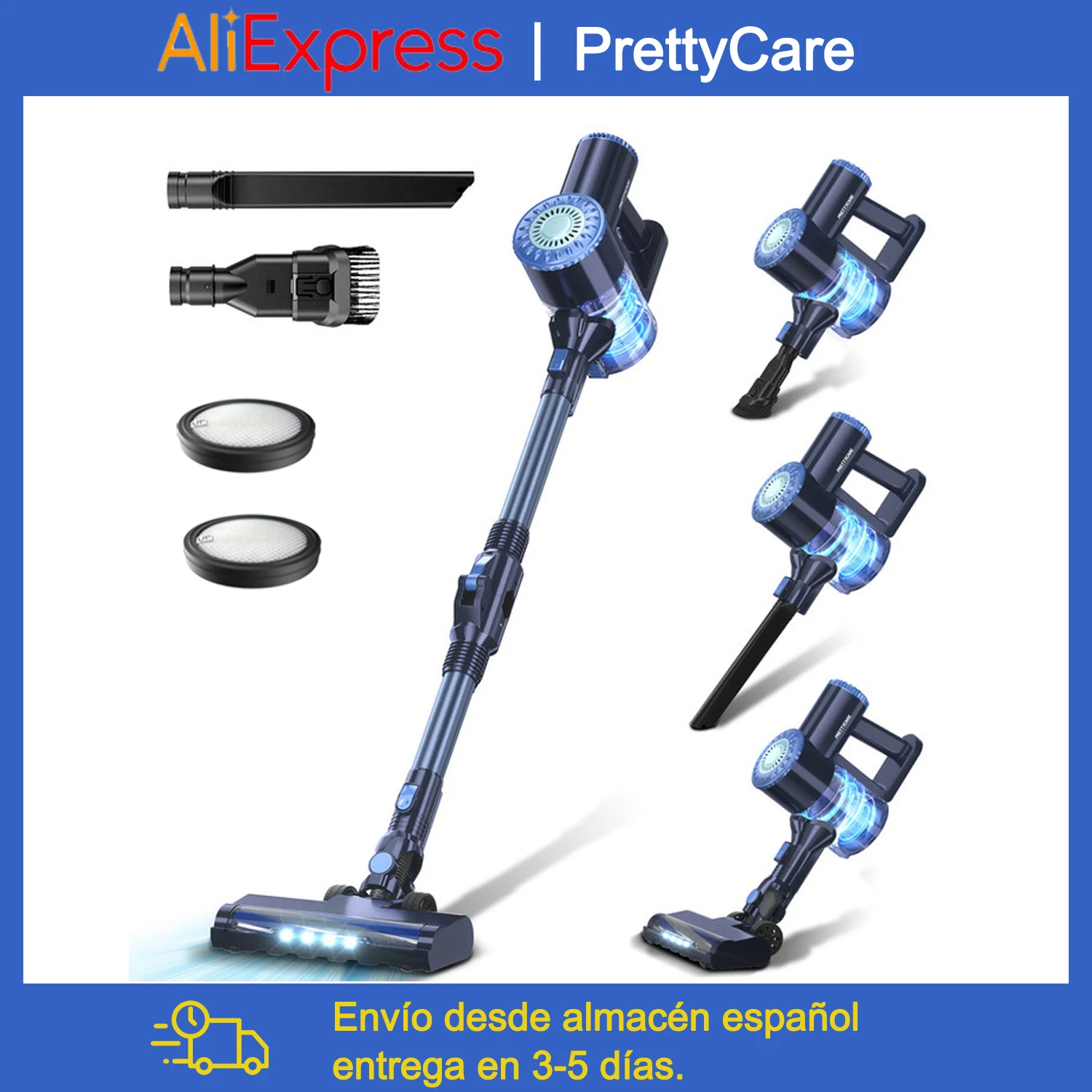 PrettyCare W400 Kabelloser Staubsauger 25KPA Saugkraft Leistungsstarker Handstaubsauger 40 Minuten Laufzeit 3-teiliges Bürstenset