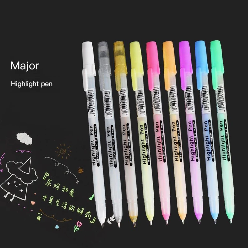 Haile-Kawaii 화이트 잉크 젤 펜, 하이라이트 마커 펜, 0.8mm 미세 팁, 학생 문구, DIY 미술 쓰기, 드로잉, 학교 용품