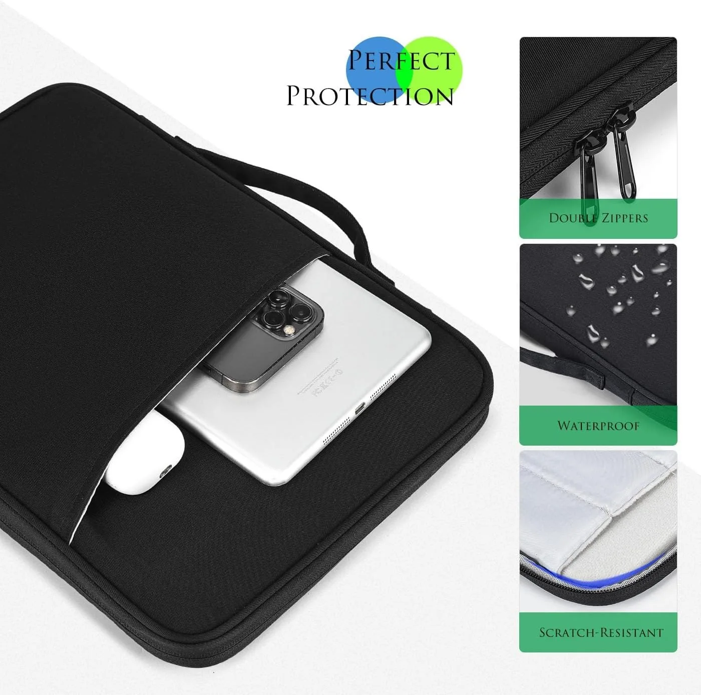 Shockproof Portable Tablet Storage Sleeve with Dual-Way Zippers