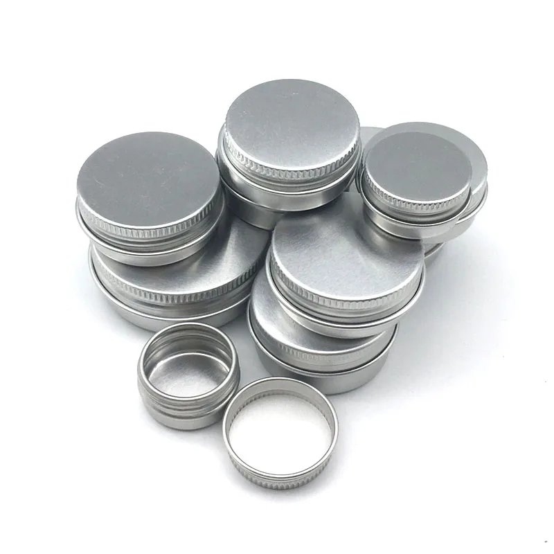 10Pcs 5g 10g 15g 20g 30g 50g Empty Silver Aluminum Tins Cans Screw Top Round Candle Spice Tins Cans with Screw Lid Containers