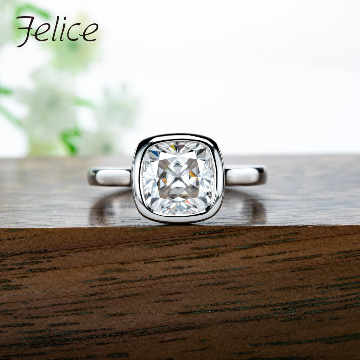 

Felice 3ct Cushion Cut D Color Moissanite Engagement Ring For Women 925 Sterling Silver GRA Cer Lab Created Diamond Bezel Rings