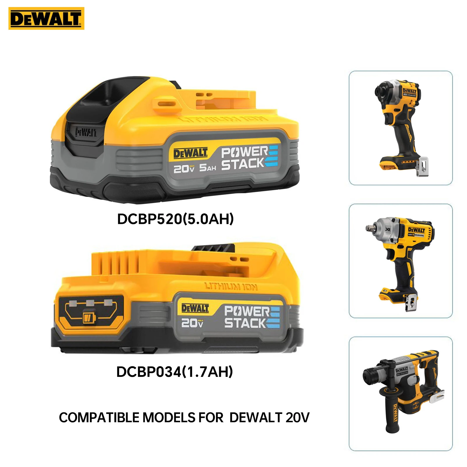 Компактная батарея DEWALT 20 в DCBP034 DCBP520 MAX * POWERSTACK™Сменный литий-ионный аккумулятор 1,7a. h 5,0 Ач для электроинструмента DeWalt MAX XR