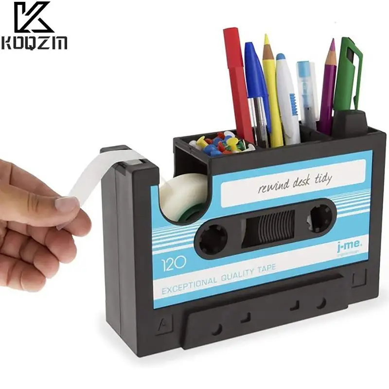 2 In 1 Multifunctional Pen Holder Creative Office Desk Stationery Organizer Retro Cassette Tape Dispenser Gift pen holder pen and brush holder desk organizer desk storage rack