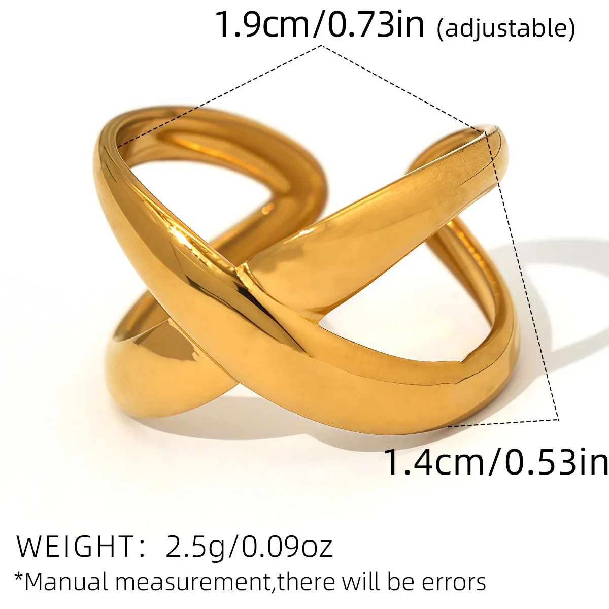 Geometrischer, hohler, breiter Ring aus Edelstahl, Metallstruktur, wasserdicht, täglich, schlicht, stilvoll, 18 Karat vergoldeter Schmuck für Frauen – Detail 1