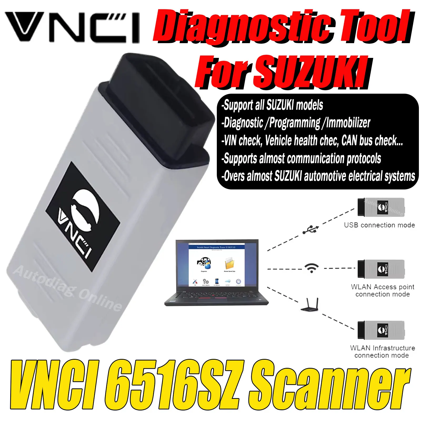 VNCI 6516SZ Scanner per Suzuki Auto OBD2 Strumento di scansione diagnostica Programmazione Immobilizzatore Adattatore WLAN per STD2 OEM Software Scanner