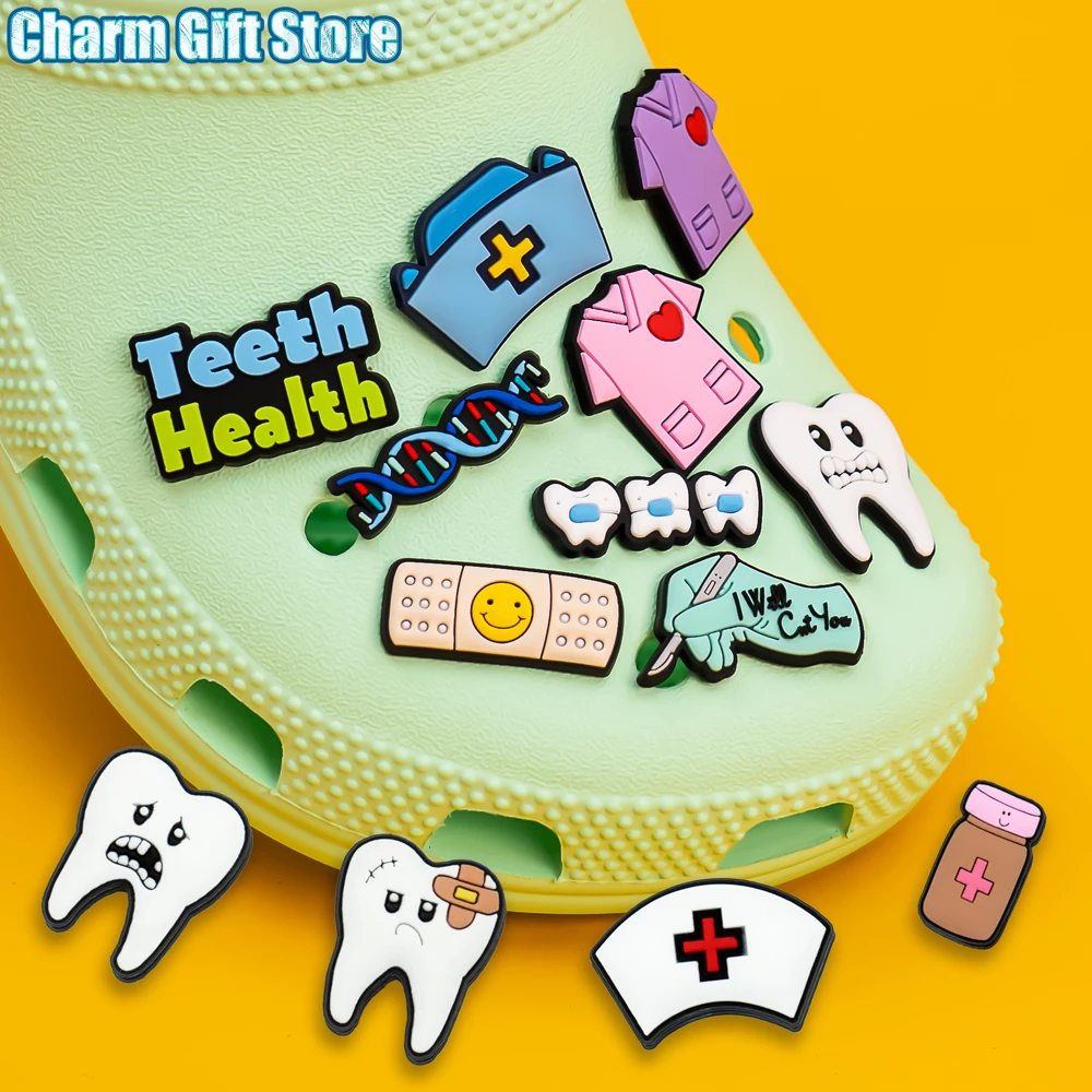 

1pcs Nurse Uniform Hat Shoe Charms for Clips Teeth Shoe Clips Decorations Pin Clog Medicine Bottle Shoe Accessories Gift