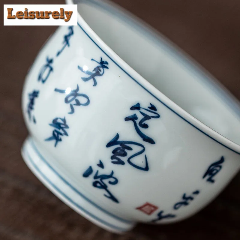 130ml Hand-painted Poetry Double-line Teacup Luxury Tea Bowl Beautiful Tea Cup Tea-tasting Meditation Cup Chazhan Master Cups