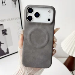 Vintage Sheepskin Leather Magnetic Phone Case - Matte Finish, Shockproof Protection - iPhone 15 Plus (Gray)
