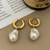 Boucles d'oreilles Vintage en forme de cercle pour femmes, bijoux baroques en perles, couleur or, clip rond, tempérament élégant, cadeaux de fête, nouvelle collection