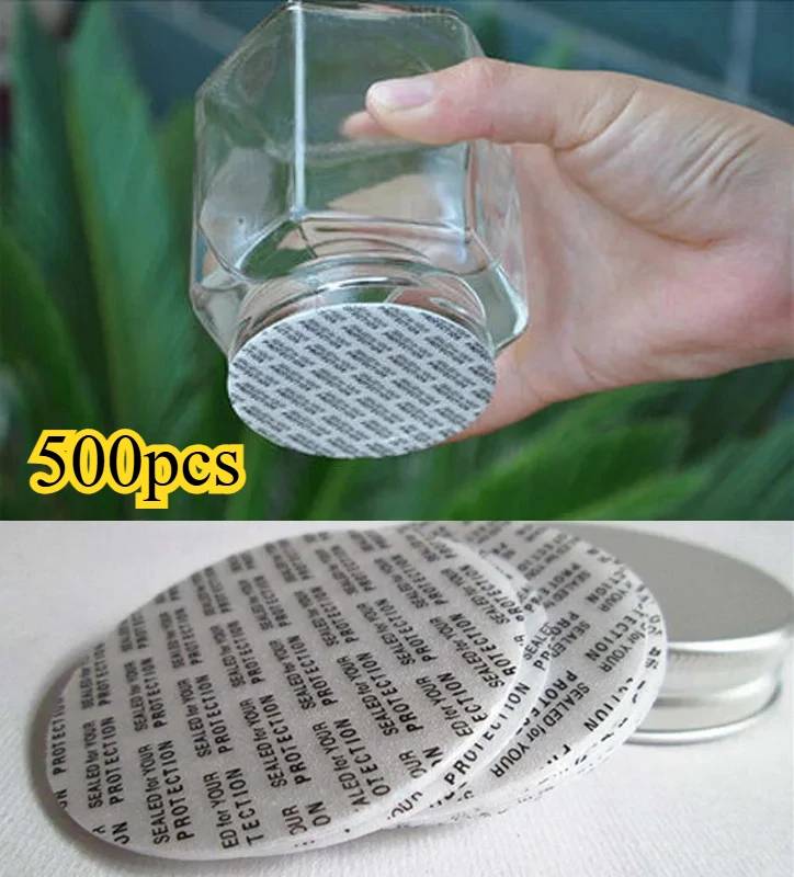 500Pcs Self-adhesive Foam Press Seal Cap Liners Jar Bottle Pot Tamper Food Gasket Seals Pad Black Font