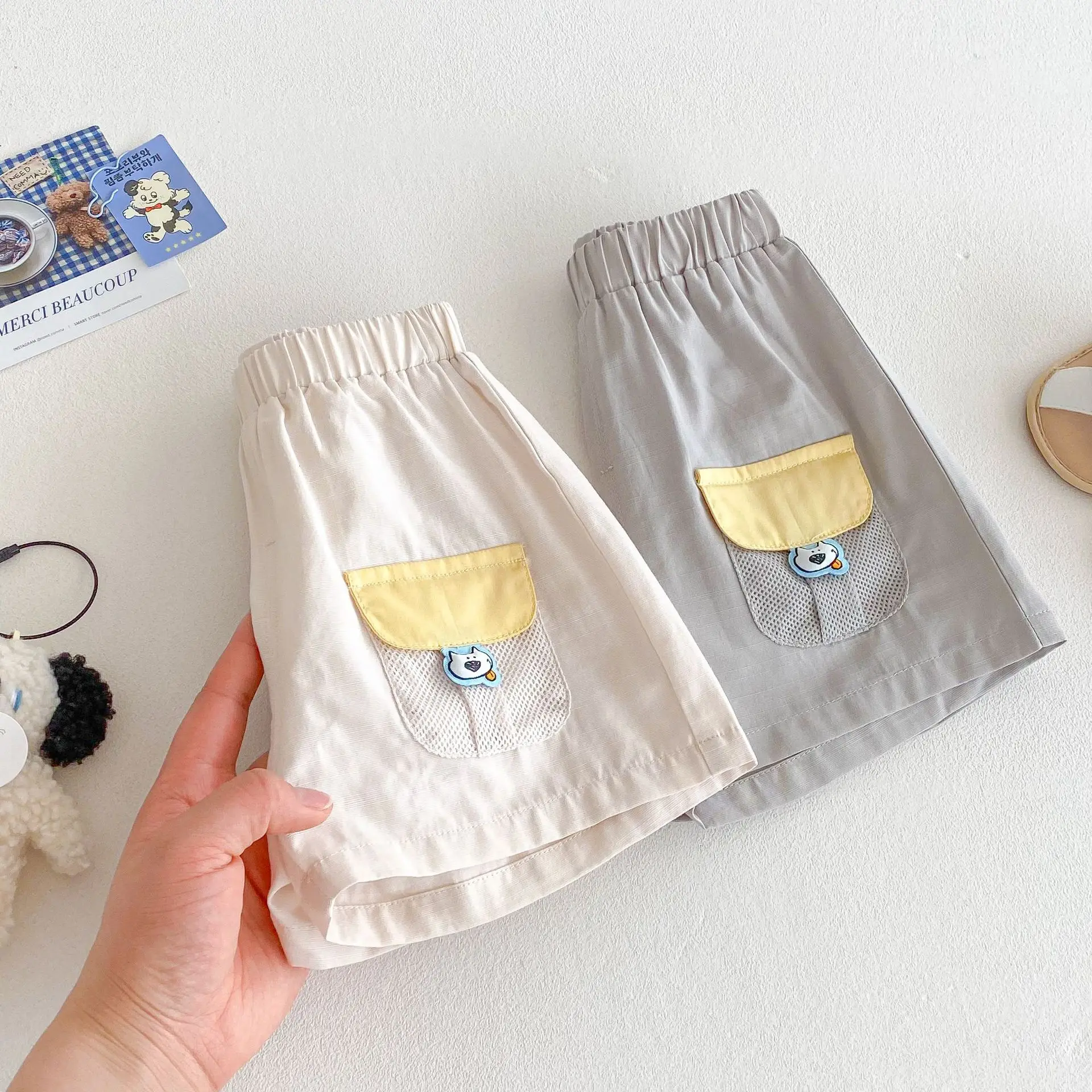 Children's Korean Shorts 2025 New Summer Boys' Fashion Contrasting Pocket Cartoon Casual Pants Trendy Baby Pants