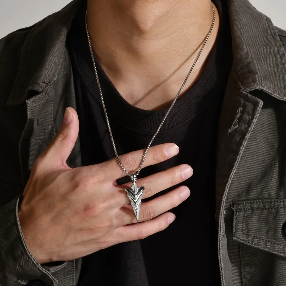 Mens Stainless Steel Arrowhead Pendant Necklace 5mm Wide Hip Hop Silver Chain For Men Jewelry Accessories Gift From Yizhan03, $8.66
