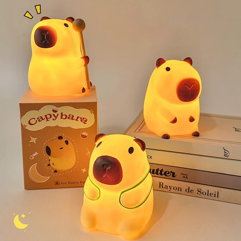 Cute Capybara Night Light Cartoon Silicone Sleep Night Lamp Children Room Office Desktop Decoration Lamp Animal Light