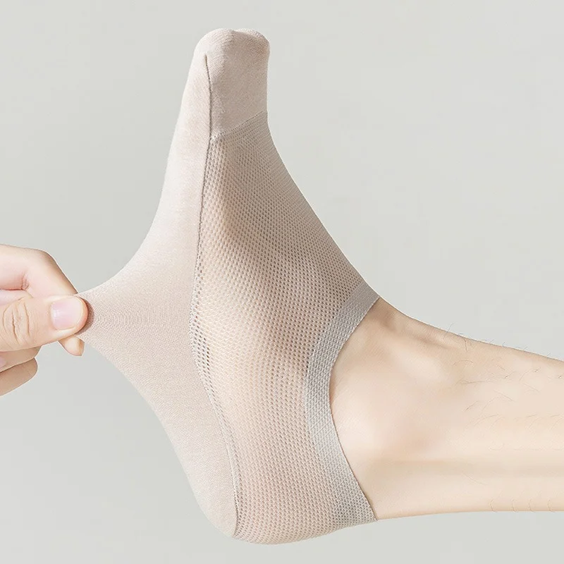 남성용 노쇼 양말 1/3켤레, 아이스 실크 메쉬 통기성 면 밑창 얇은 로우컷 보이지 않는 보트 양말, 냄새 방지, 미끄럼 방지 실리콘