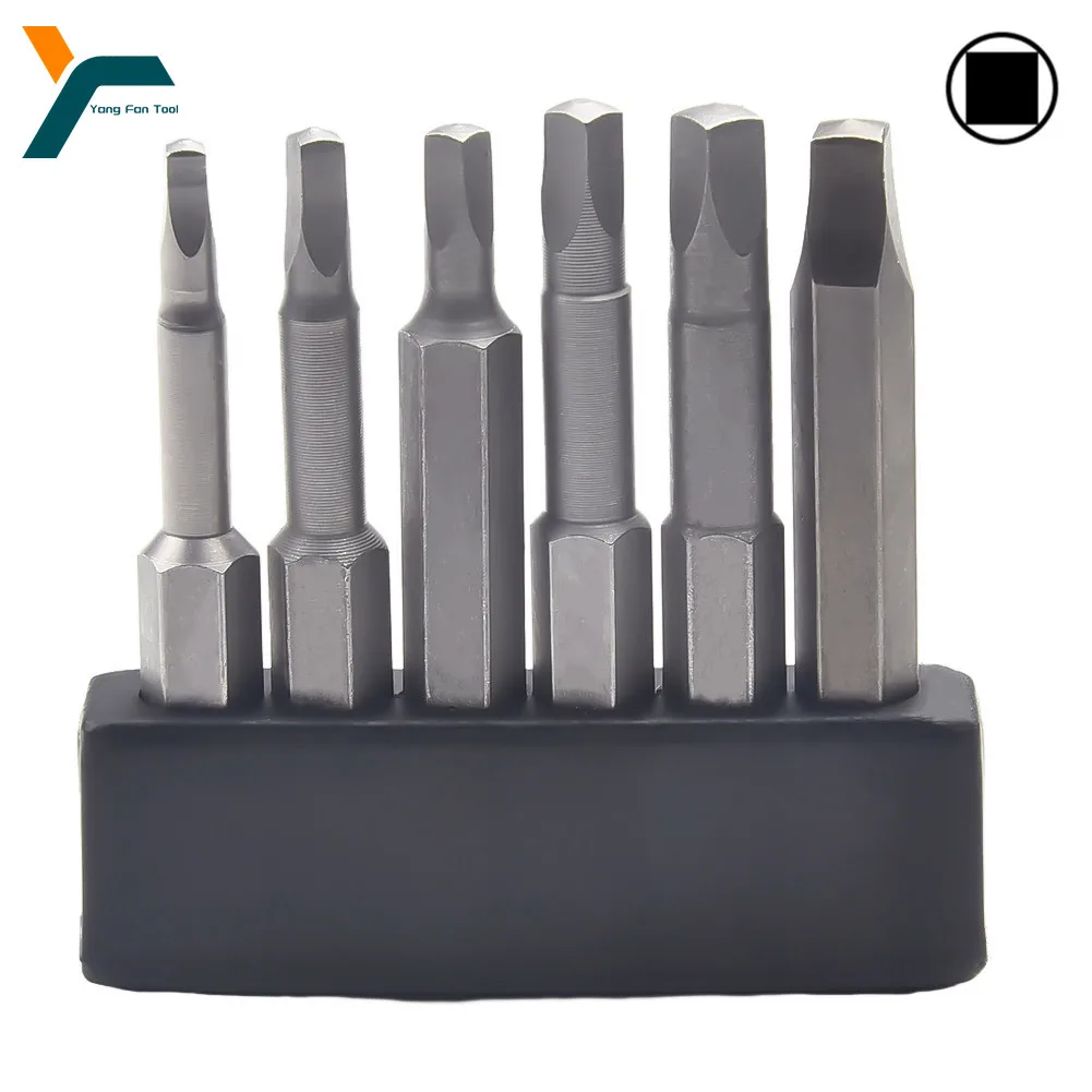 6Pcs Square Screwdriver Bit 1/4'' Hex Shank 50mm Wrench Magnetic Tip Socket Electric Screw Wind Drill Head SQ 1 2 2.74 3 4 5