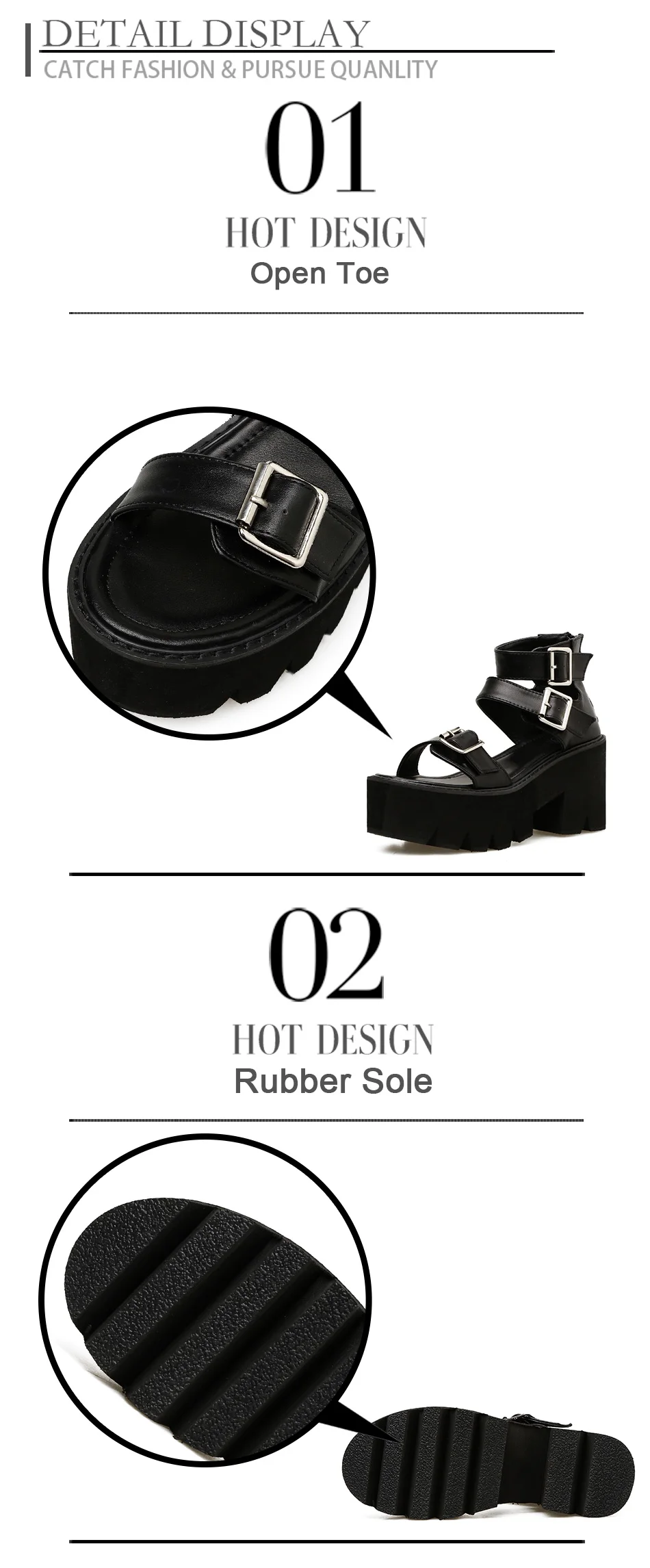 Gdgydh Ankle Strap Sommer Mode Frauen Sandalen Offene spitze Plattform Schuhe Chunky Heels Sandalen Mode Zurück Zipper Schuhe – Detail 5