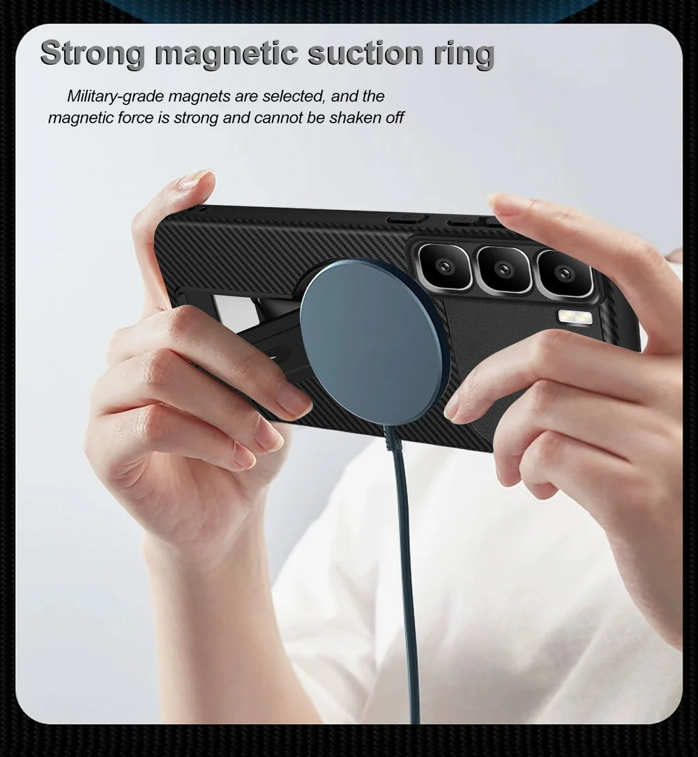 Carbon Fiber Invisible Stand Holder with Built-in Magnetic Ring - Premium Protection Case