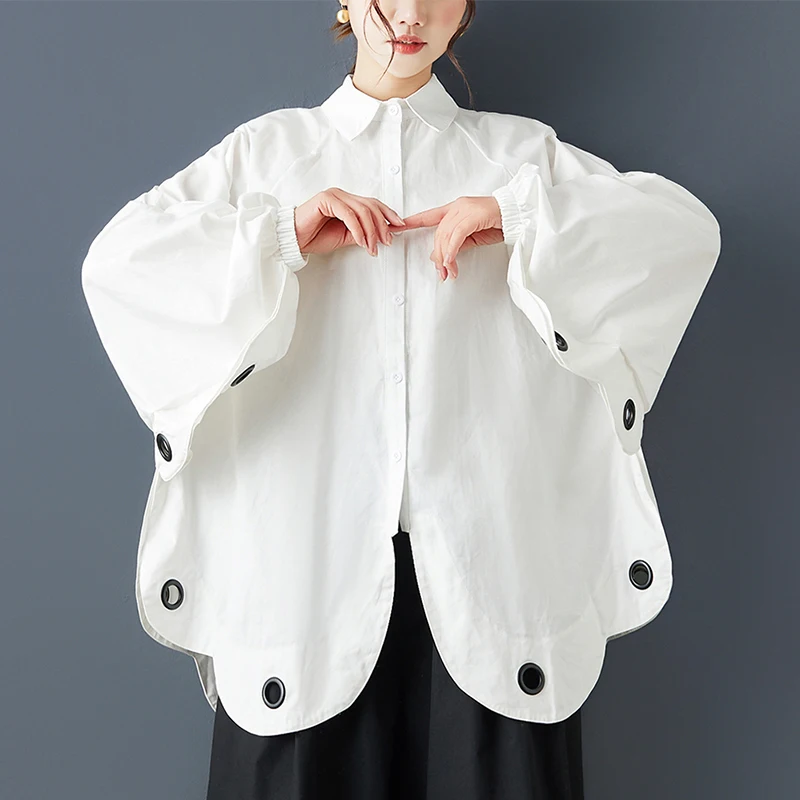 2025 Spring Autumn New Oversized Irregular Solid Color Vintage Blouse Women Long Sleeve Loose Casual Shirt Tops Fashion Clothes