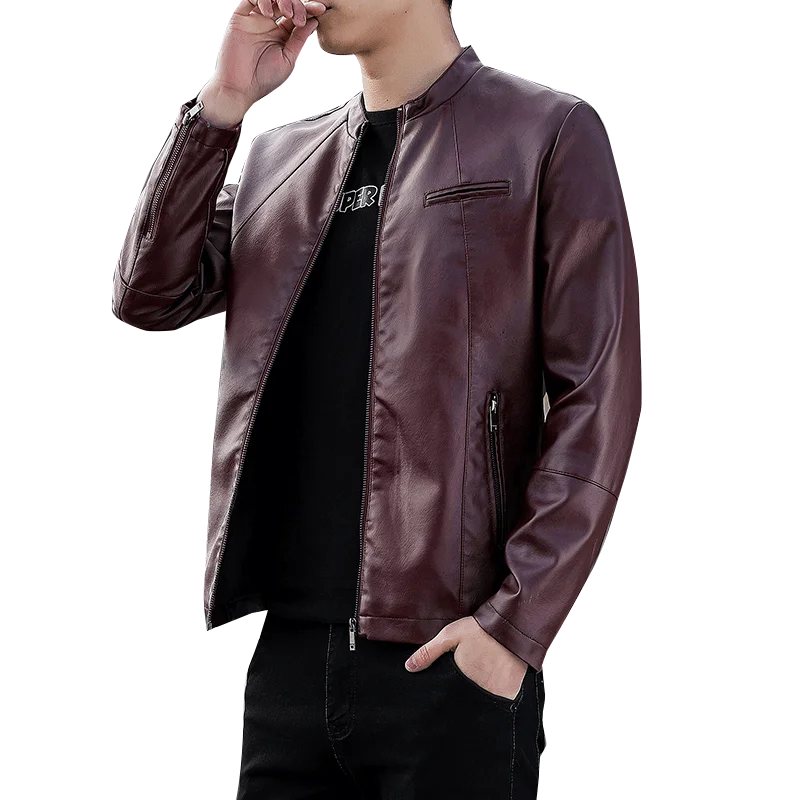 

2022 Men Autumn Brand New Causal Vintage Leather Jacket Coat Men Spring Outfit Design Motor Biker Pocket PU Leather Jacket Men