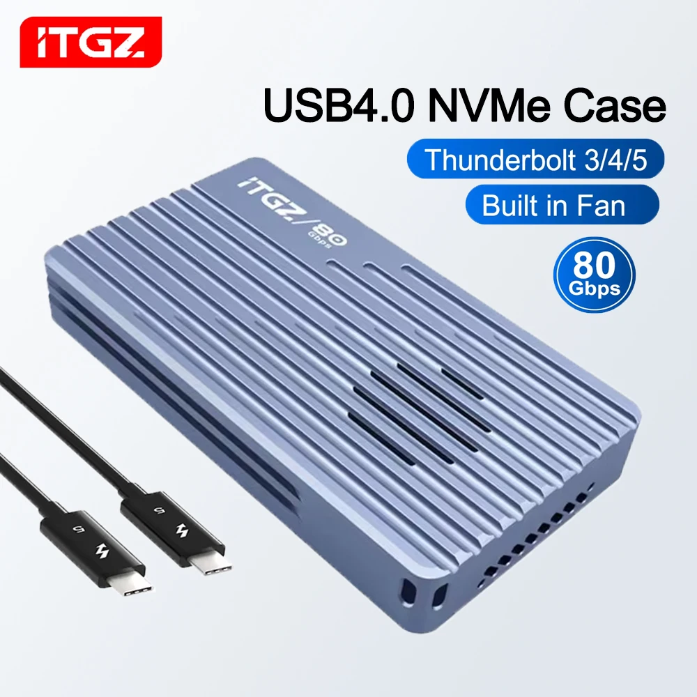 ITGZ 80Gbps Thunderbolt 5 M.2 NVMe SSD Enclosure with Fan Cooling