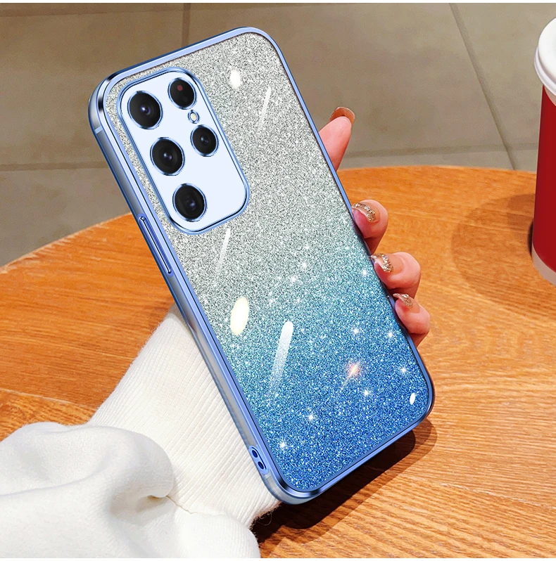 Gradient Glitter Electroplated Case For Samsung Galaxy S24 S23 S22 S21 S20 FE Plus Note 20 Ultra Soft TPU Silicone Back_voghion.com