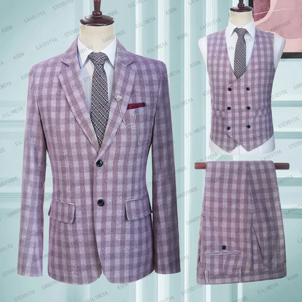 

2023 Red Lattice Men Suits With Peak Lapel Designer Wedding Tuxedos Jacket Formal Occasion Costume Made