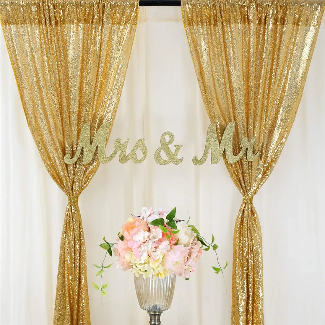 

2PCS Gold Sequin Party Backdrop Curtain Panels Stage for Wedding Birthday Wall Decor Glitter Drapes Sparkle Background Drapes