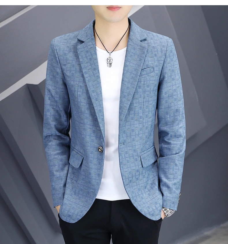 Description Picture 4 of itemNew Spring and Autumn Suits for Men Young Slim Small Suit Formal Single West Plaid Coat Men Three Colors All Match Coat