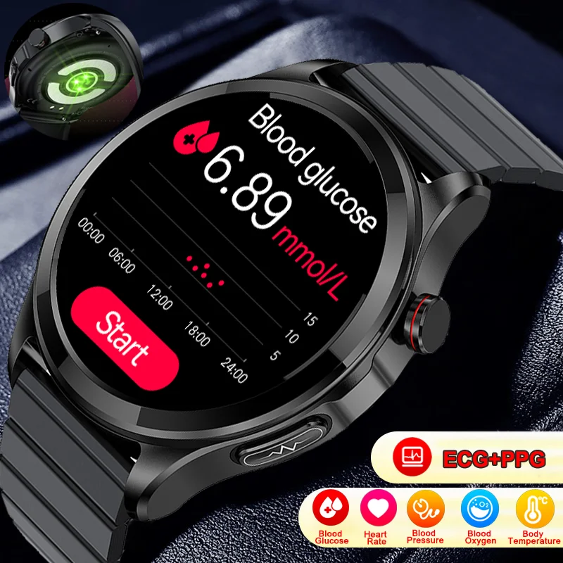 2024 Nuovo Ecg + Ppg Blood Glucose Smart Watch Men Sports Tracker Glucometro Termometro Salute Orologi Bluetooth Call Smartwatch