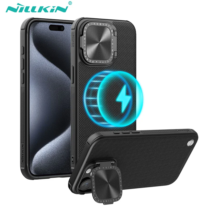

NILLKIN Textured Prop Magnetic Case For iPhone 15 Pro Max With Foldable Stand For iPhone 15 Pro Magsafe Case Nylon Fiber Cases