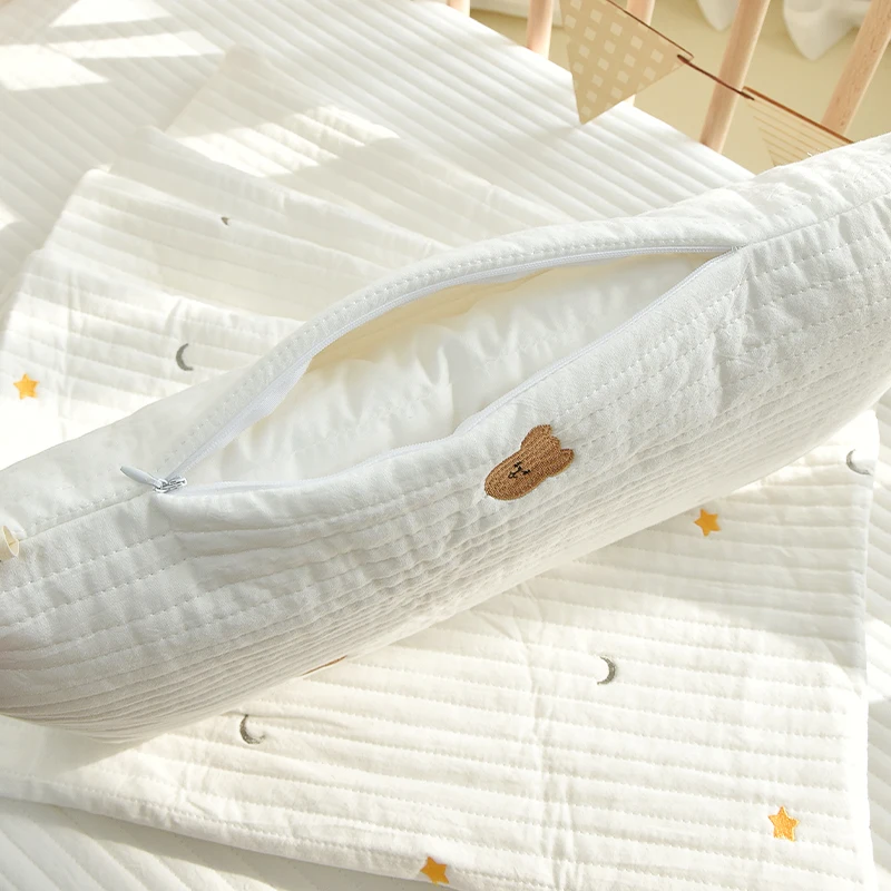Baby Pillowcase Cotton Quilted Bear Star Moon Embroidery Newborn Pillow Cover Without Filler 30x50cm 6