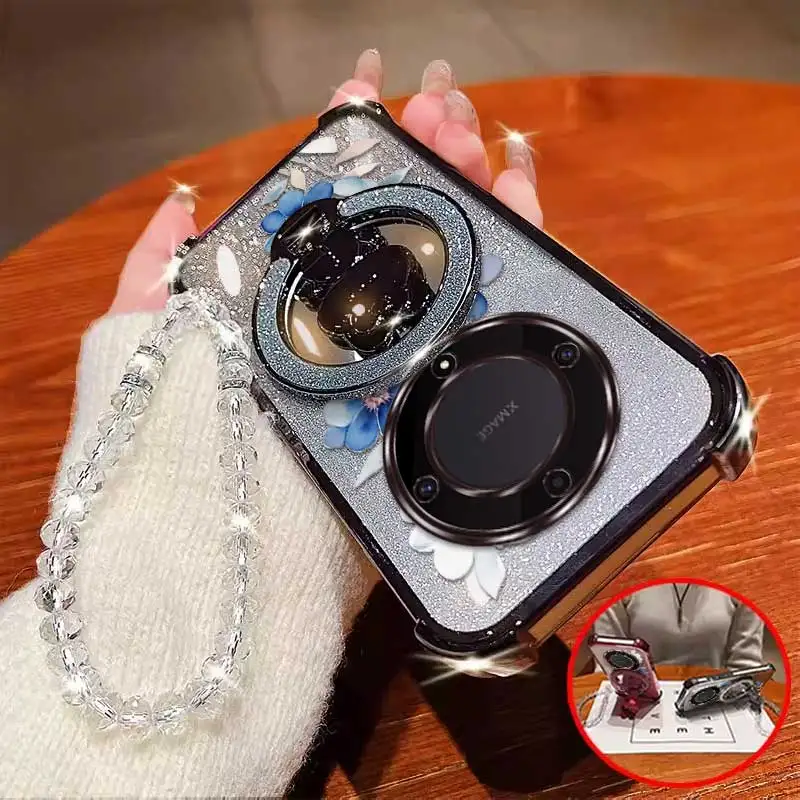 Stylish Floral Phone Accessory Set: Case, Lanyard & Circular Stand