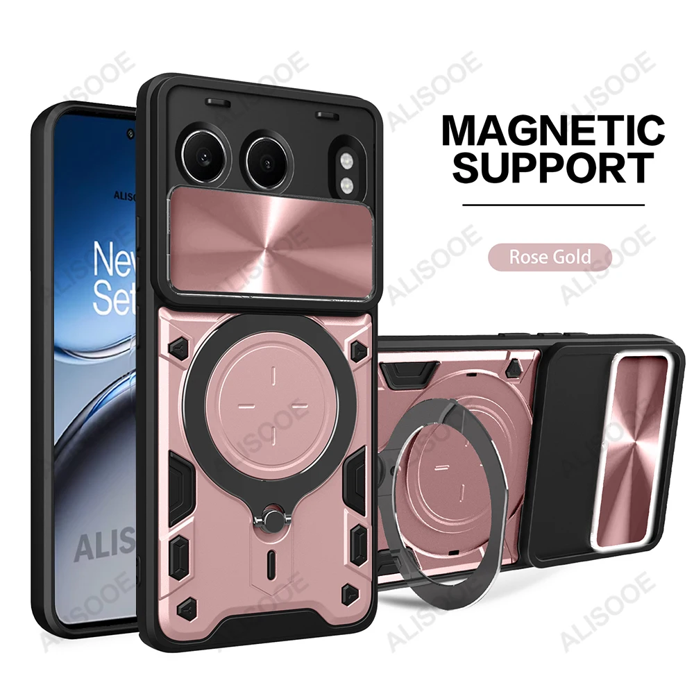 Slide Camera Stand Phone Case with Magnetic Ring Holder - Shockproof Protective Cover