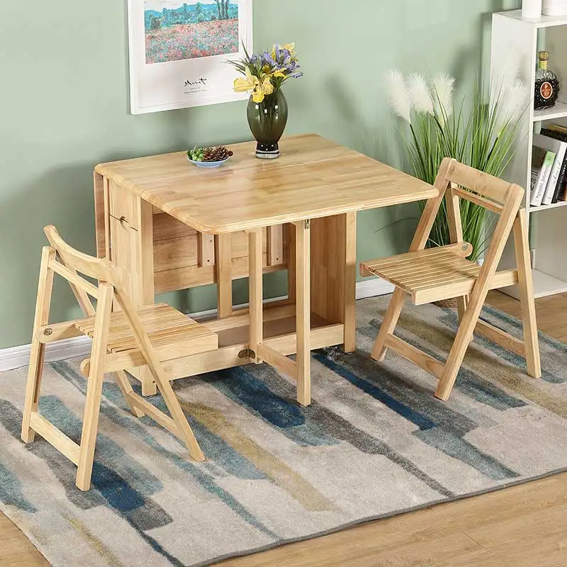 Wood Table And Chair Set Home Mobile Folding Dining Table 4.3ft With Chair Storage Space