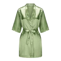 Sage Green Women's Satin Bride Bridesmaid Short Robes With White Letter for Wedding Party Getting Ready - Image 6