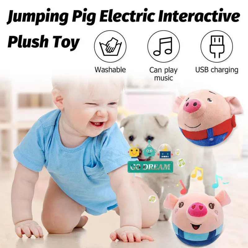 Dancing Talking Pig Bouncing Ball For Baby Educational Toys Can Singing Learning Electric Plush Montessori Interactive Toy Gifts