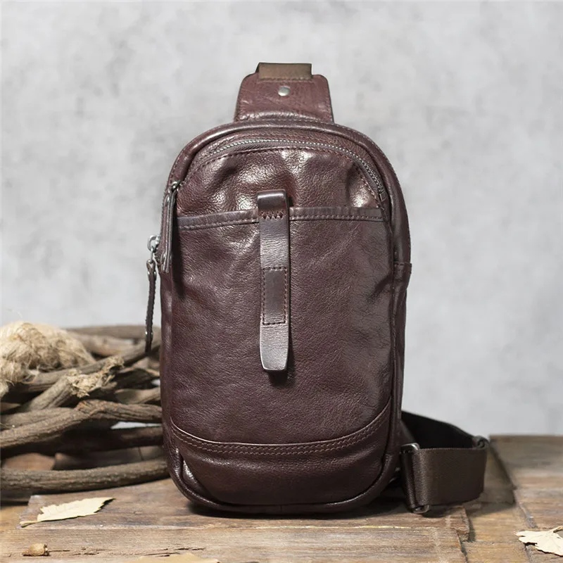 

Fashion outdoor leisure genuine leather men chest bag designer high quality luxury natural real cowhide youth shoulder bag