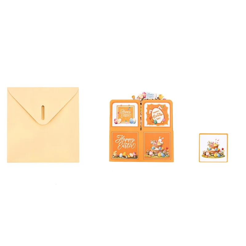 New Easter Bunny Stereo Box 3D Pop Up Greeting Card Easter Surprise Egg Gift Wishes Card with Envelope