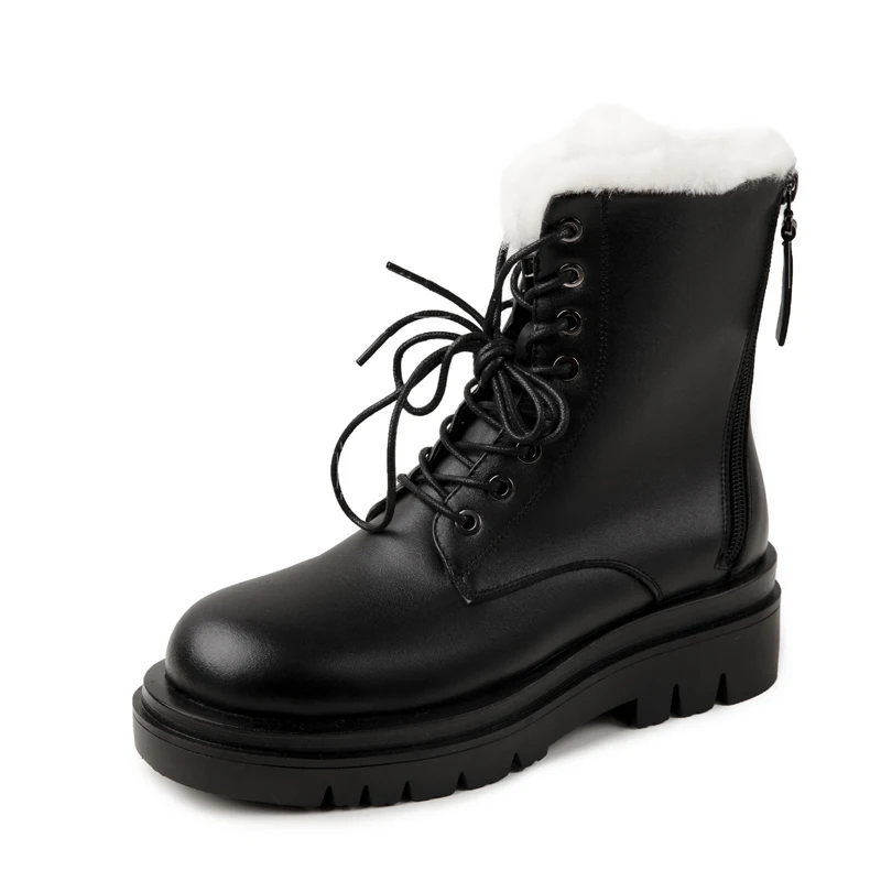 Women Split Leather Snow Boots fashion female lace up platform shoes ladies black round toe zipper style ankle boots winter women snow boots