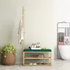 Hall Tree Coat Rack with Shoe Storage Shelf Green Upholstered Bench and 5 Hooks Freestanding Metal Entryway Organizer Coats Hats 3